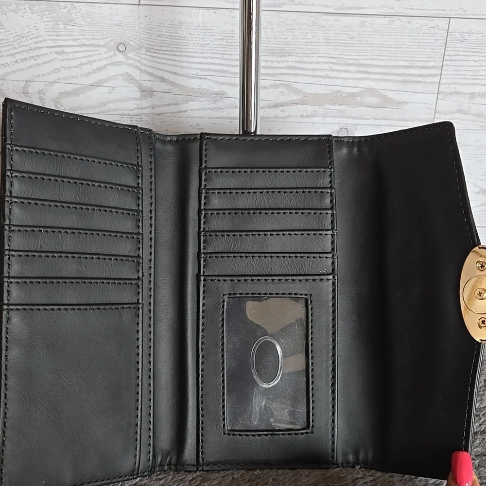 GUESS Black Embossed Logo Wallet with Gold Plaque